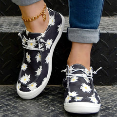 Daisy Print Canvas Low Top Lace Up Casual Shoes