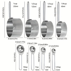 8pcs Measuring Cups/Spoons Set Stainless Steel Handle Cup Graduated Spoon