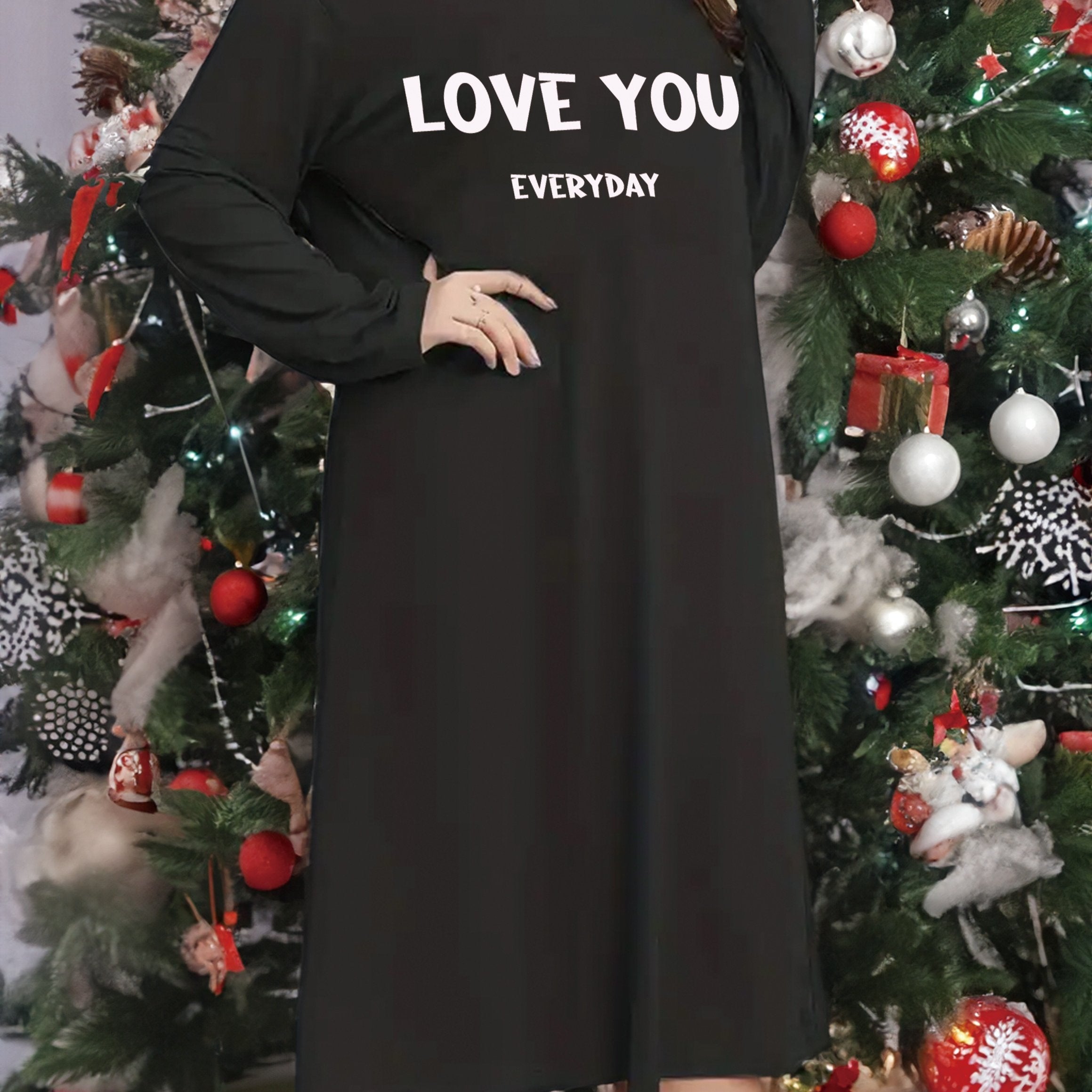 Slogan Graphic Long Sleeve Nightdress