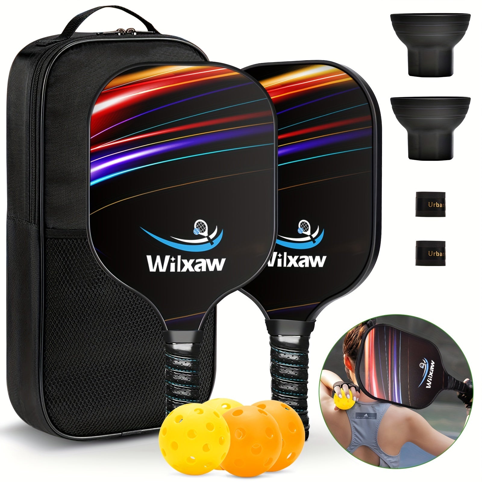 Pickleball Paddle Set with Paddles, Balls, Sweatbands, and Ball Pickers