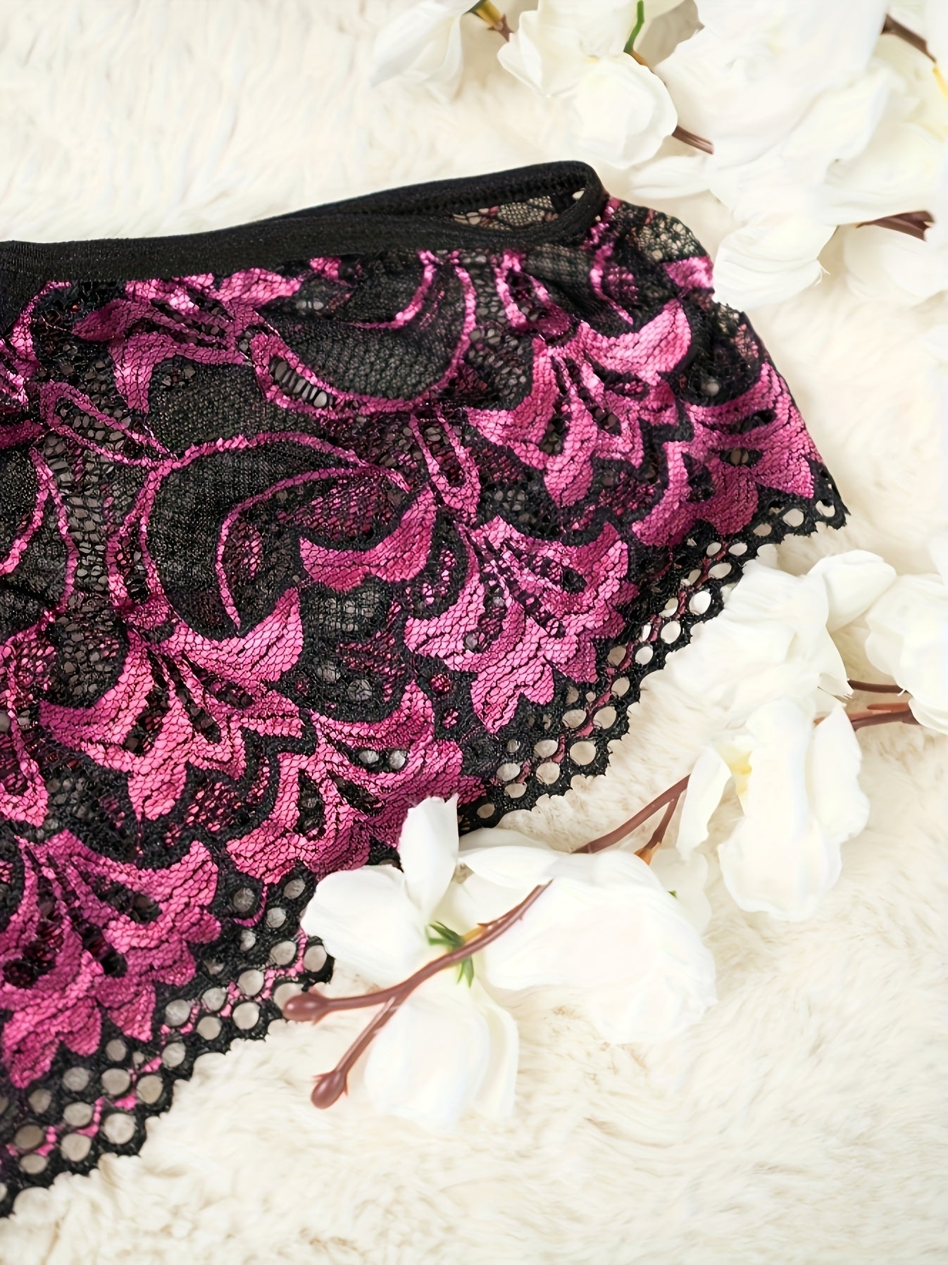 3 Pack Plus Size Sexy Panties Set Rhinestone Heart Ring Floral Lace Briefs