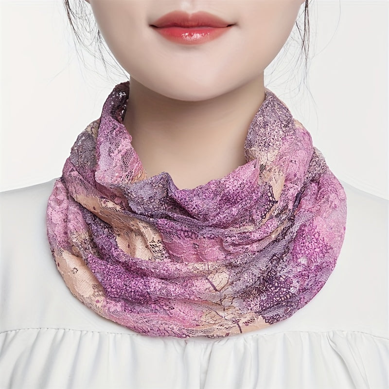 Lace Neck Gaiter Butterfly Print Veil Thin Breathable Sunscreen Face Covering