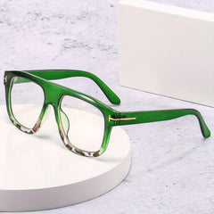Men's Retro Square Frame T letter Decoration Flat Glasses Anti Light PC Eyewear