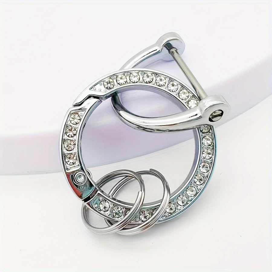 Glitter Rhinestone Keychain w/ D Ring 2 Key Rings Fingerprint Resistant Plating