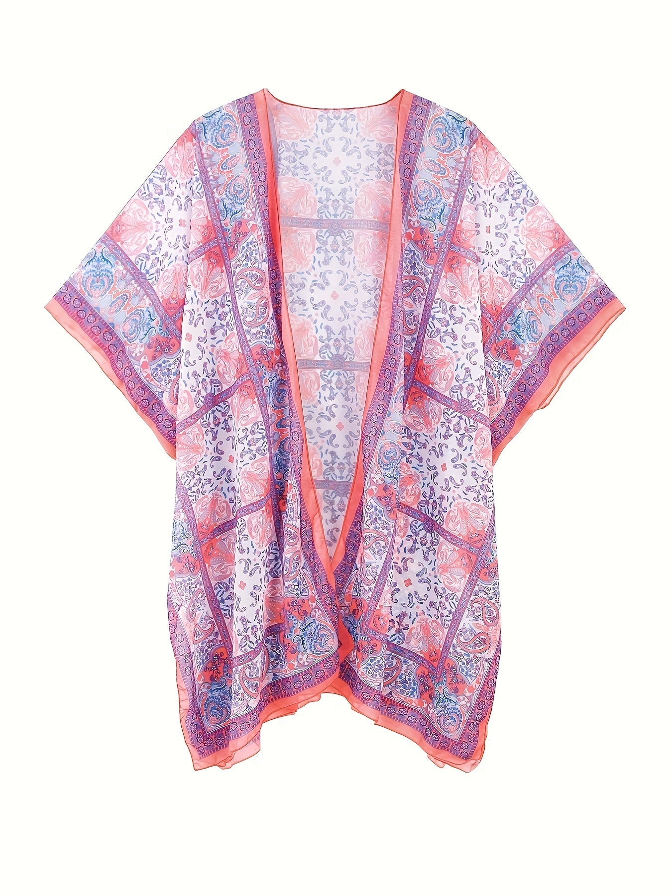 Boho Cover Up Women's Plus Paisley & Scarf Print Batwing Sleeve