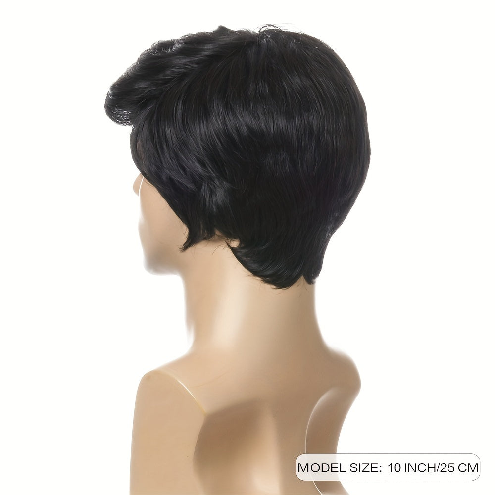 Men's Short Curly Hair Oblique Bangs Wig