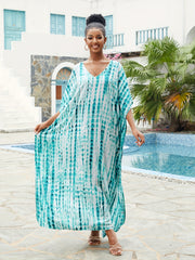 Women's Plus Tie Dye V Neck Bat Sleeve Maxi Cover Up Dress