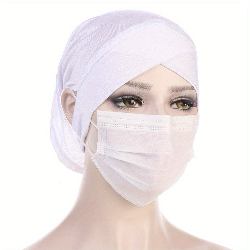Solid Turban Cap Ear Loop Headwrap Casual Beanie Elastic Head Scarf