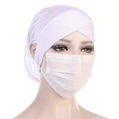 Solid Turban Cap Ear Loop Headwrap Casual Beanie Elastic Head Scarf