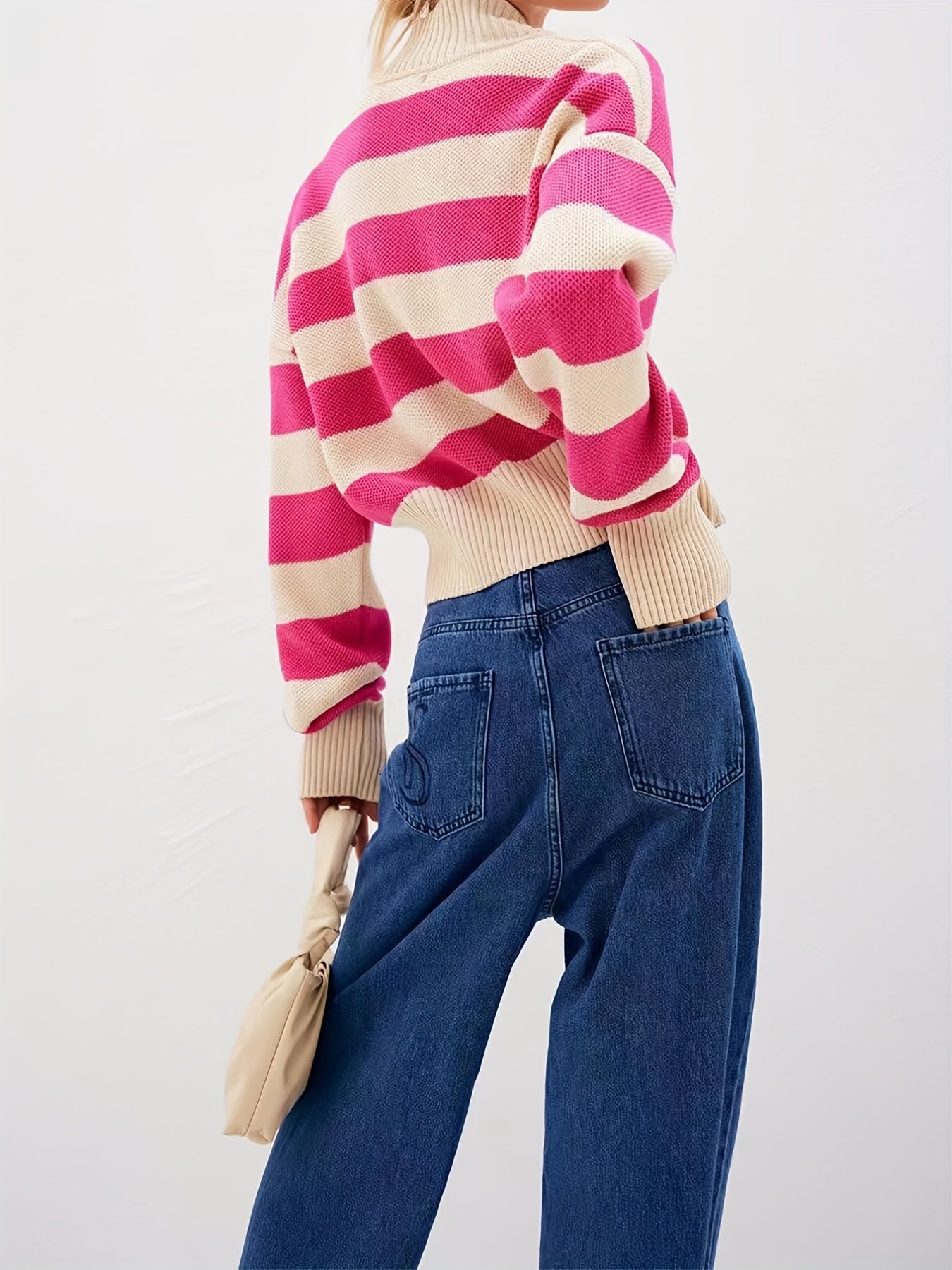 Colorblock Stripe Print Button Up Long Sleeve Crop Cardigan