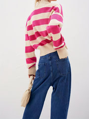 Colorblock Stripe Print Button Up Long Sleeve Crop Cardigan