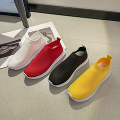 Women's Solid Sock Sneakers Comfy Slip On Anti-Skid Sports Shoes