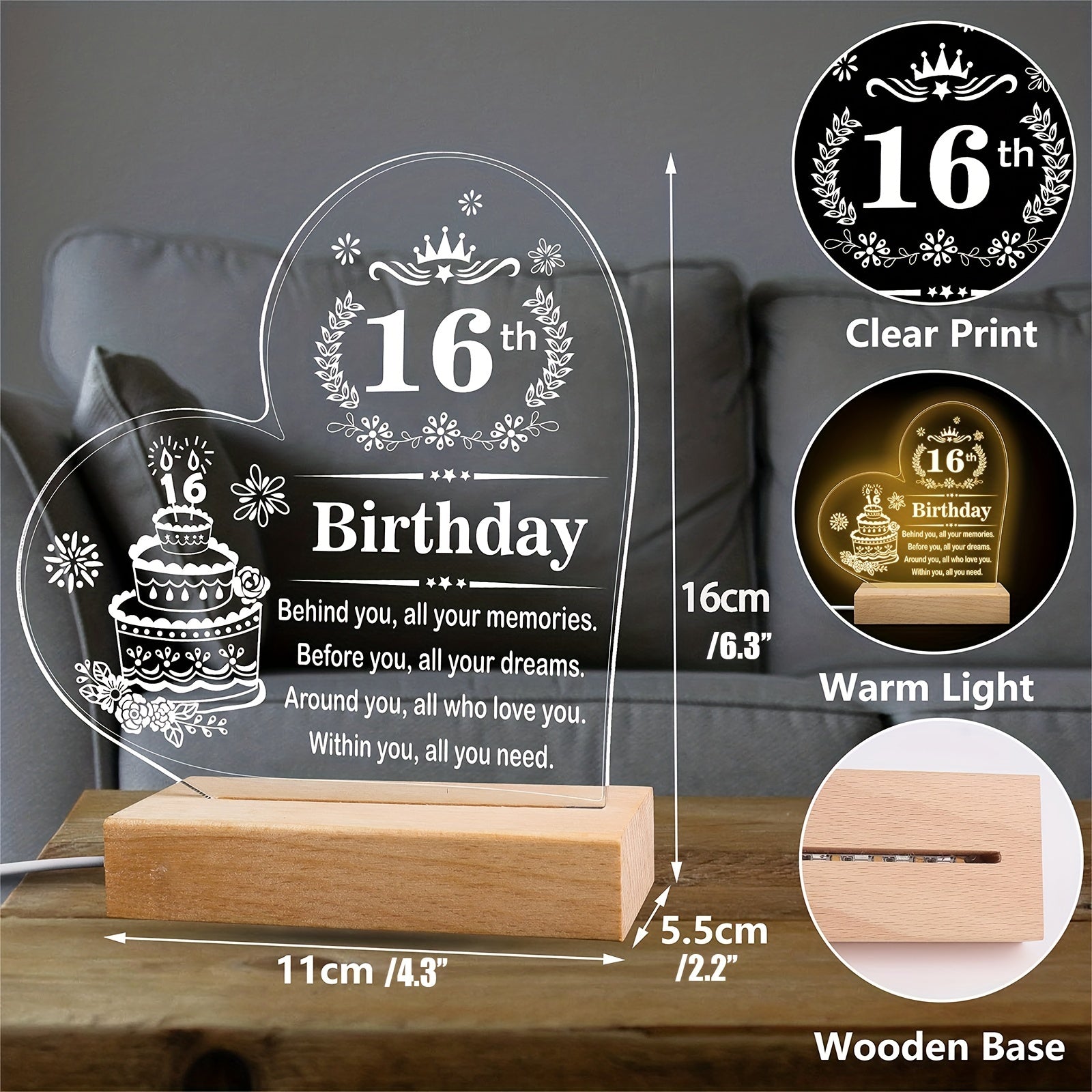 Sweet 16 Night Light Keepsake Gift