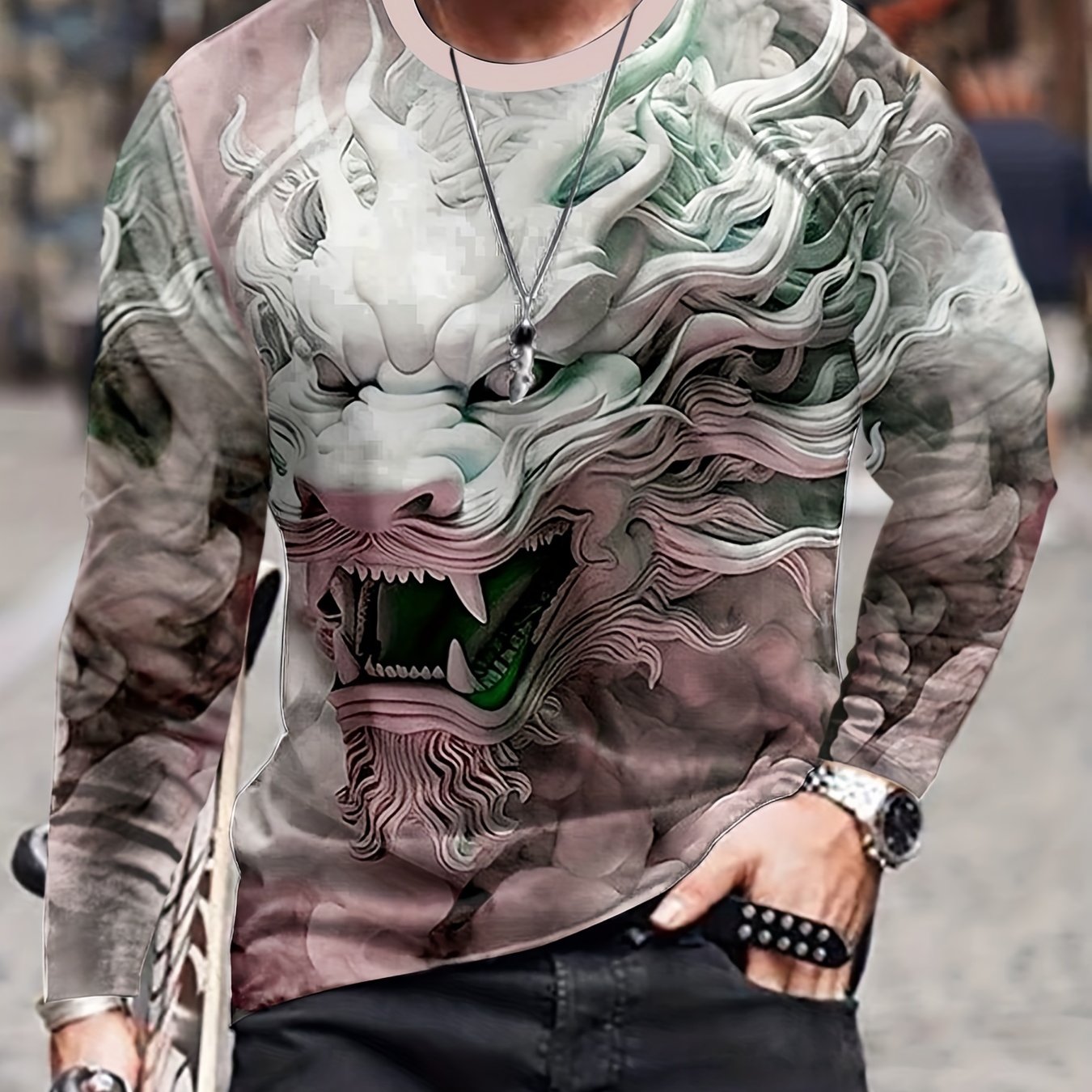 Dragon 3d Print Men's Long Sleeve Tee For Autumn