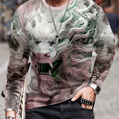 Dragon 3d Print Men's Long Sleeve Tee For Autumn
