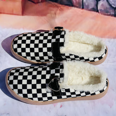 Women's Plaid Furry Slip On Shoes Warm Comfortable Lightweight