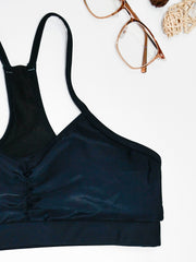 Solid V Neck Ruched Bikini Set Spaghetti Straps High Waist Boxer Short Swimsuit