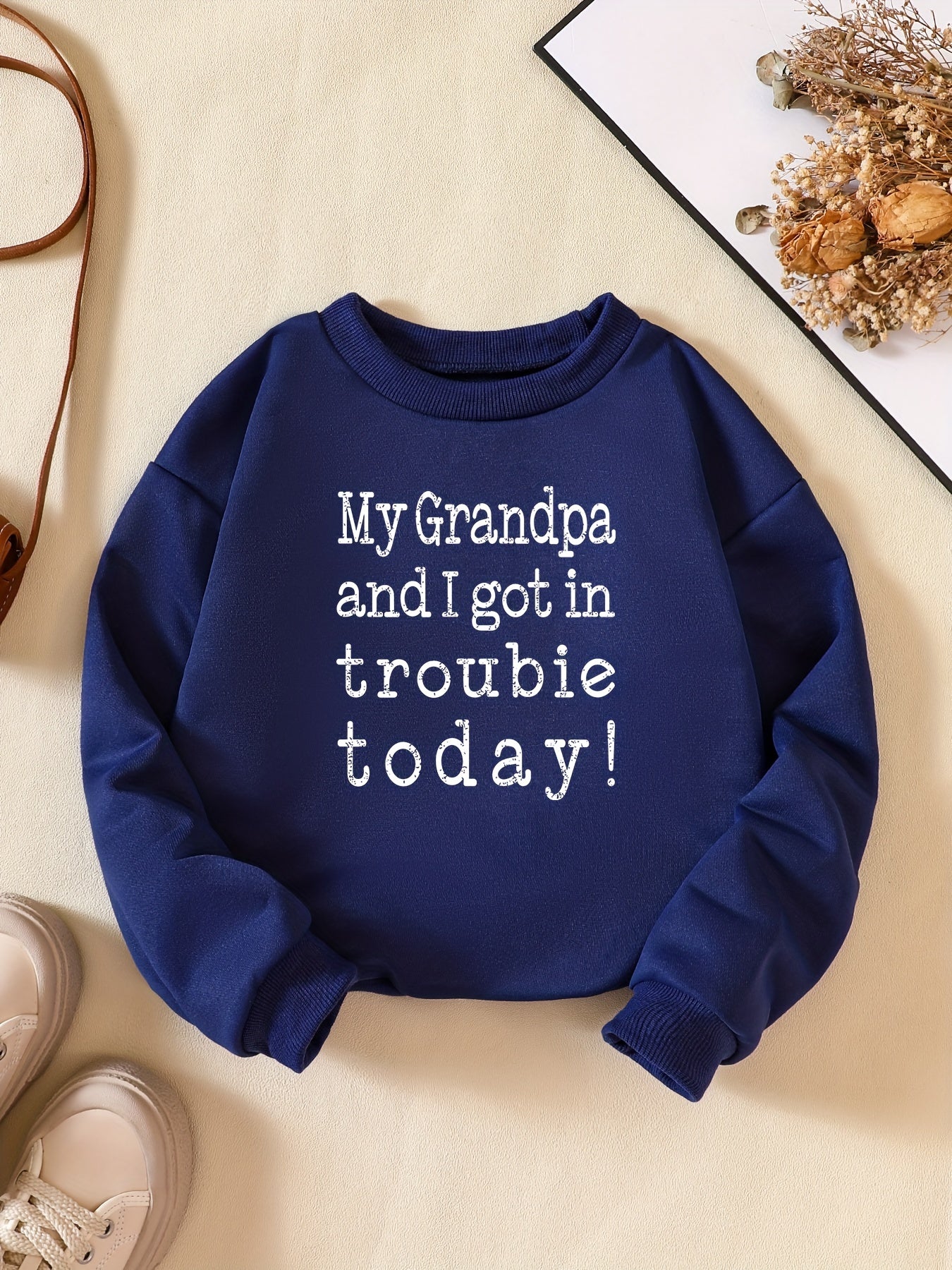 Girls Letter Print Sweatshirt Round Neck Long Sleeve Casual Pullover