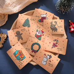 9pcs Christmas Greeting Cards Cartoon Blessing Messages