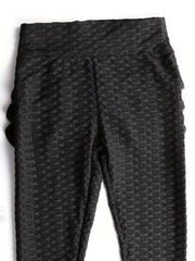 Honeycomb Ruffle Workout Leggings High Waist Yoga Pants