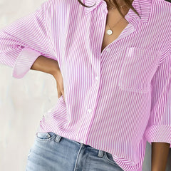 Stripe Print Button Up Long Sleeve Blouse