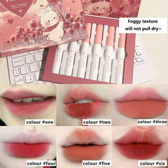 6-Pc Set Velvet Lip Glaze Natural Makeup Full Rendering Gift Women