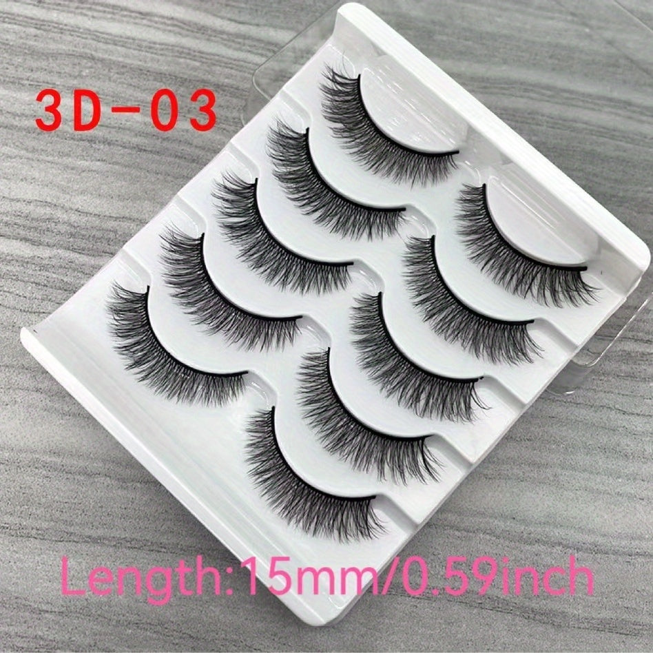 3D False Eyelashes Chemical Fiber Natural Bushy Lashes 5 Pairs