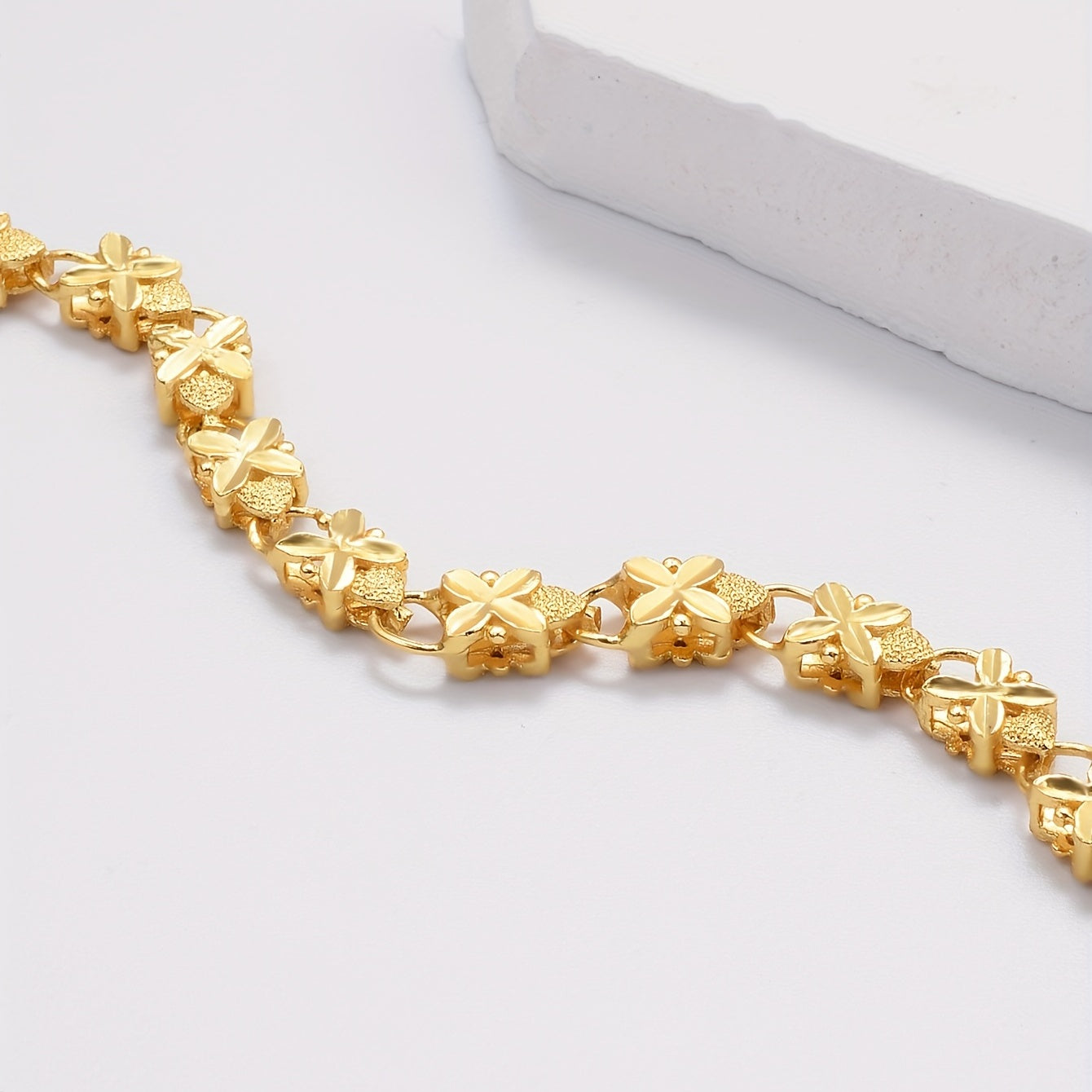 18K Plated Clover Heart Flower Bracelet Birthday Gift