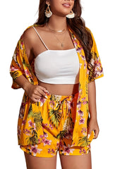 Women's Plus Tropical Print Shirt & Shorts Set