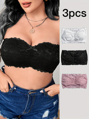 3 Pack Plus Size Bra Set Lace Wireless Tube Bralette Three Piece Set