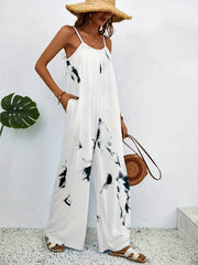Tie Dye Backless Jumpsuit Spaghetti Strap Wide Leg Jumpsuit