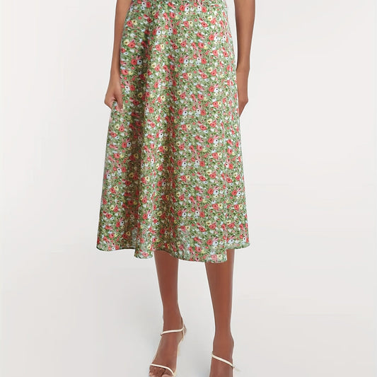 Floral Print Elastic Waist Casual Skirt for Spring & Summer