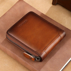 RFID Secure Leather Zipper Wallet Large Capacity Double Fold Card Wallet for Men