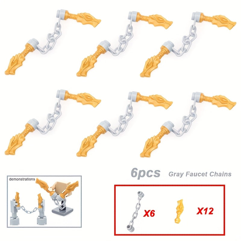 6pcs Small Particle Weapon Master Dragon Head Chain Figure Handle Assembly Toy