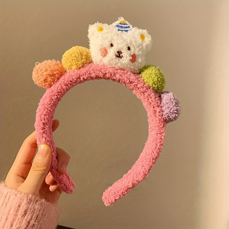 Unique Plush Warm Headband Colorful Bear & Balls Hair Band Women