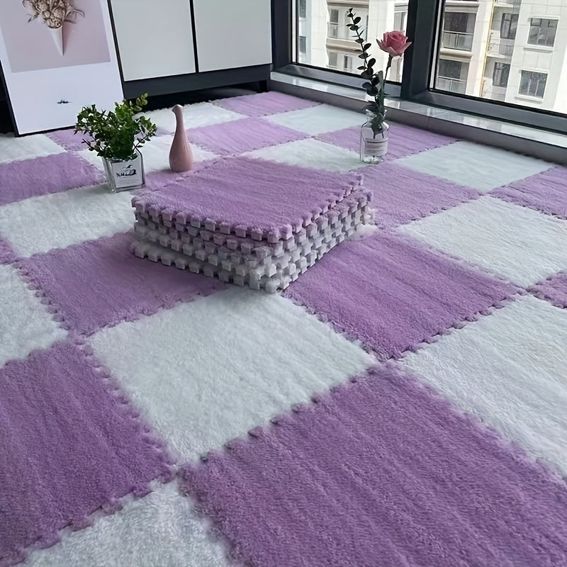 10pcs Plush Puzzle Foam Floor Mats Soft Interlocking Carpet Squares