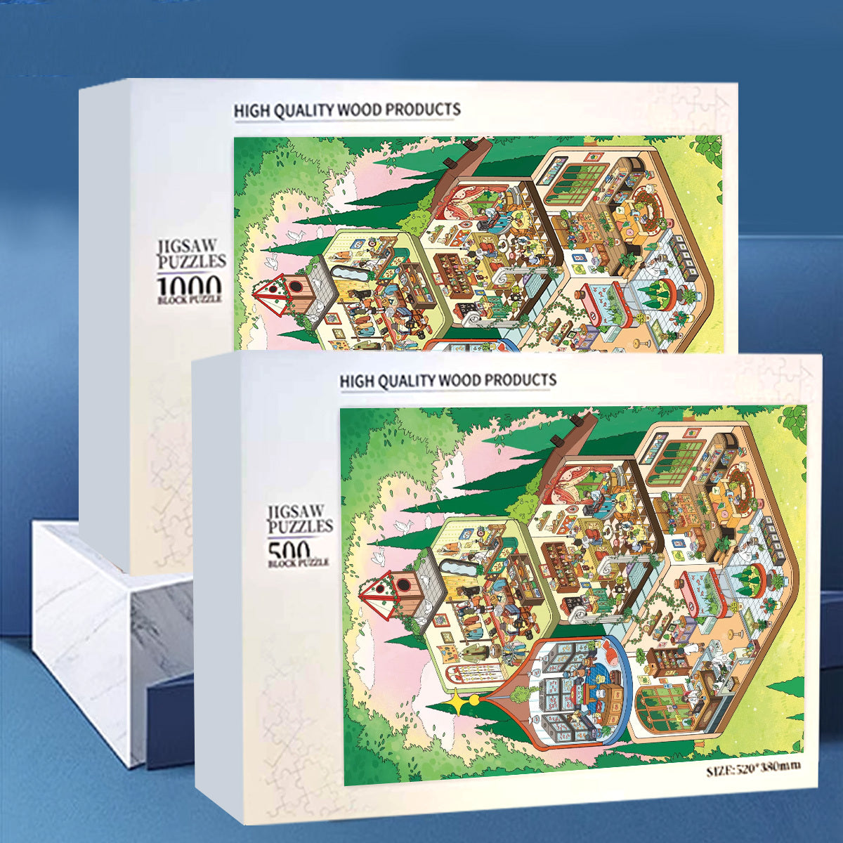Wooden Puzzle - 500/1000pcs Cartoon Store Print - Stress Relief Family Game