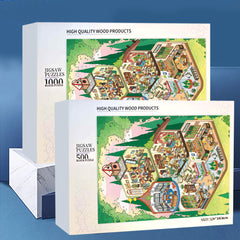 Wooden Puzzle - 500/1000pcs Cartoon Store Print - Stress Relief Family Game