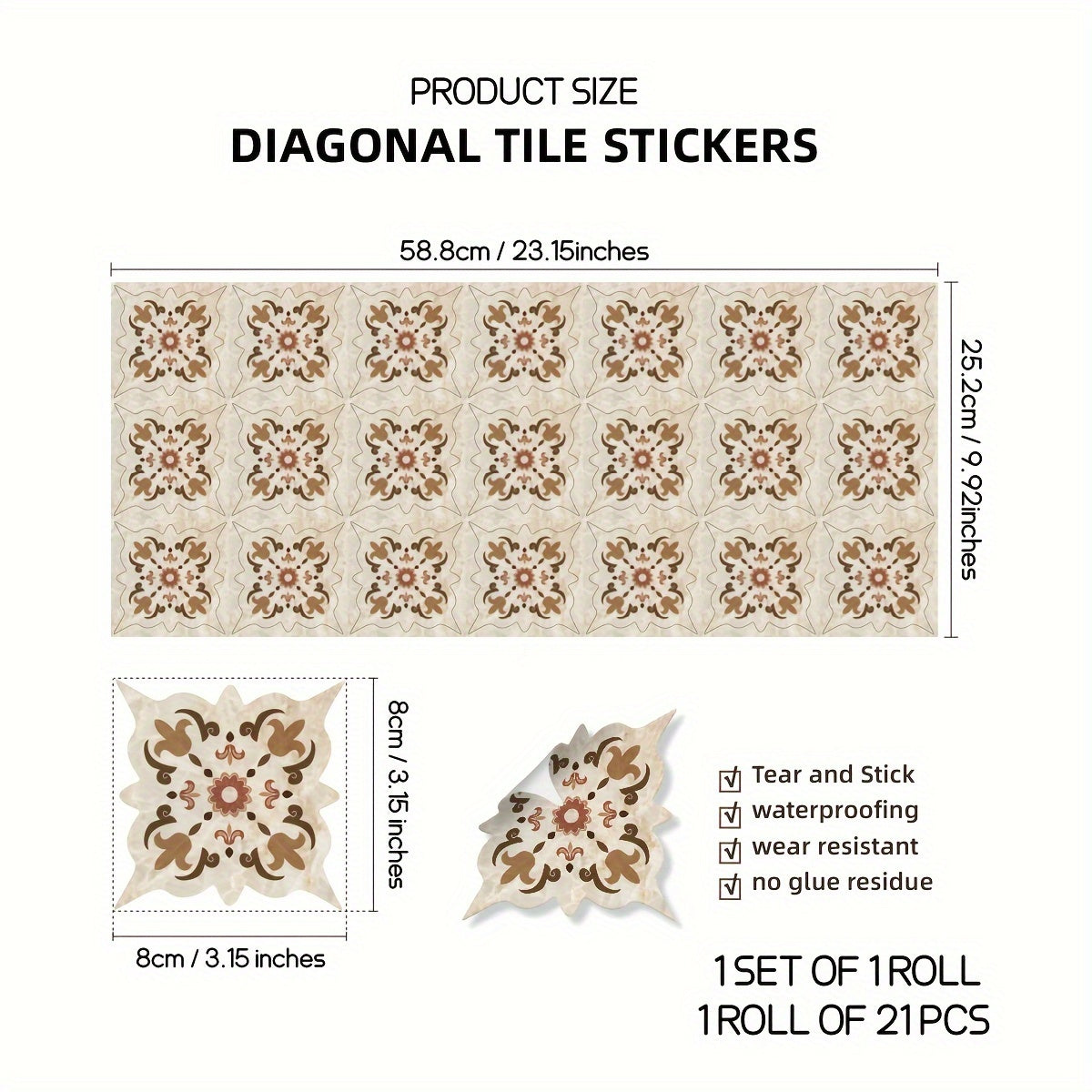 Moroccan Printed Tile Line Stickers Self adhesive Floor Stickers