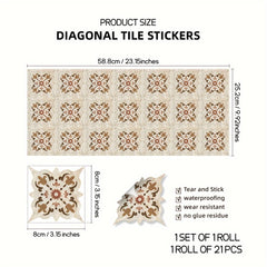 Moroccan Printed Tile Line Stickers Self adhesive Floor Stickers