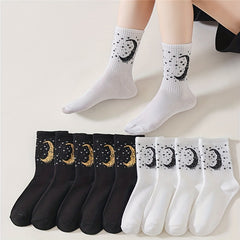 10 Pairs Star & Moon Print Socks Halloween Mid Tube Women's Stockings