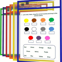 4 Sets Dry Erase Pockets Reusable with Marker Holder Colorful Sleeves