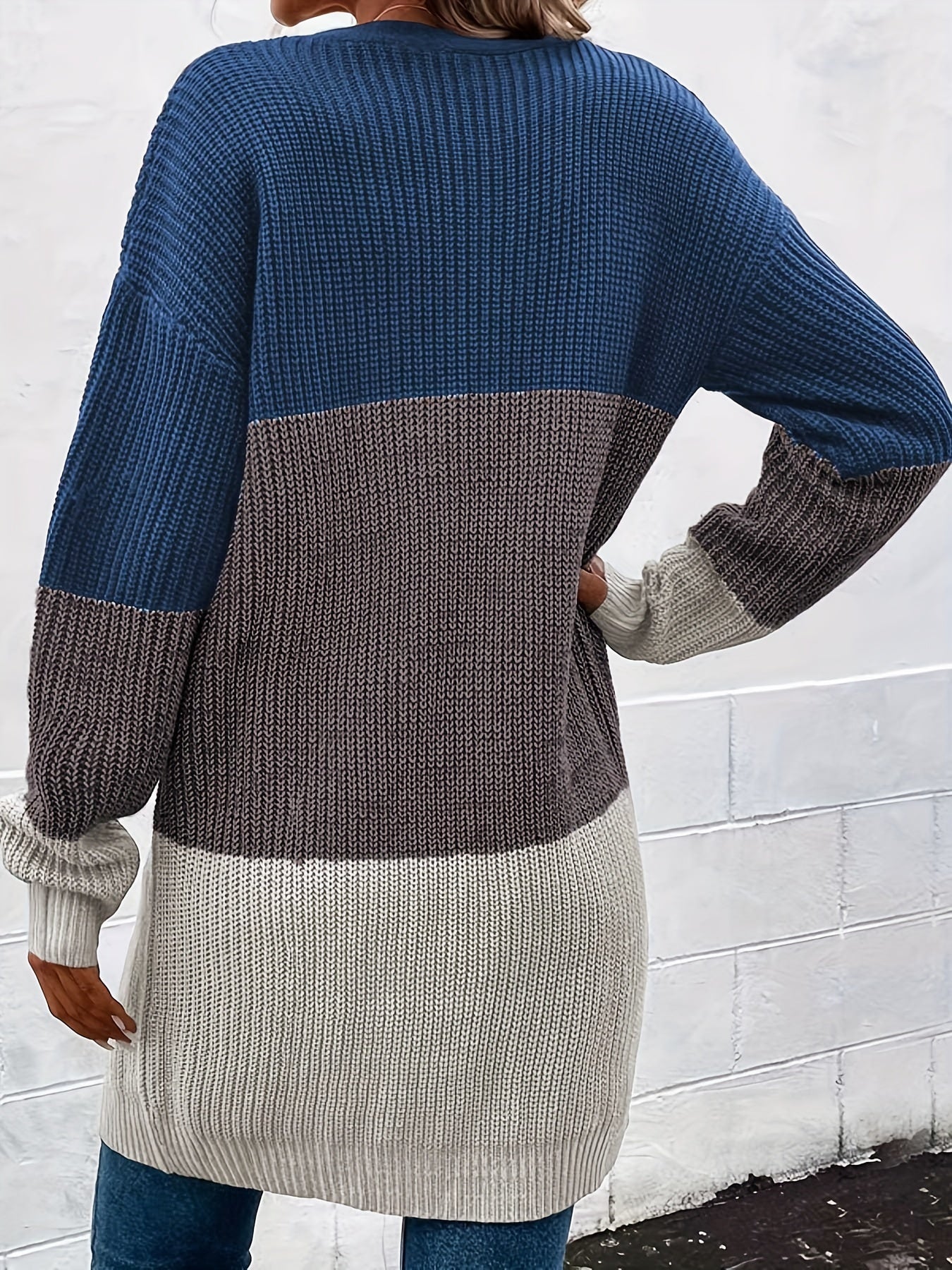 Striped Open Front Cardigan Long Sleeve Casual Cardigan