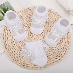 3 Pairs Girls Thin Knee High Socks Mesh Breathable Lace Children's Socks