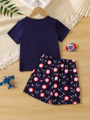 4th Of July Excavator & Rocket Print Pajamas Set Short Sleejsones Tops & Bottoms