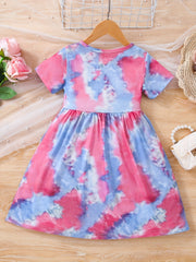 Toddler Girls Tie Dye Graphic Casual Dress for Party