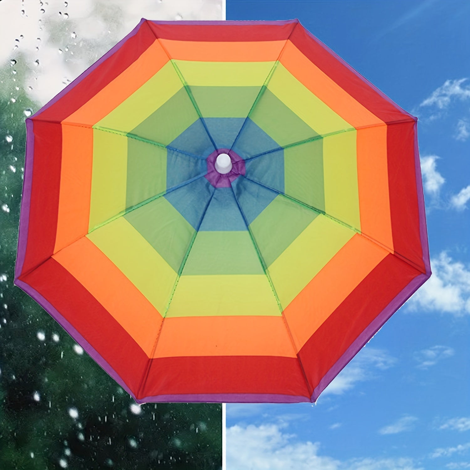 Adjustable Rainbow Umbrella Hat for Sun Protection