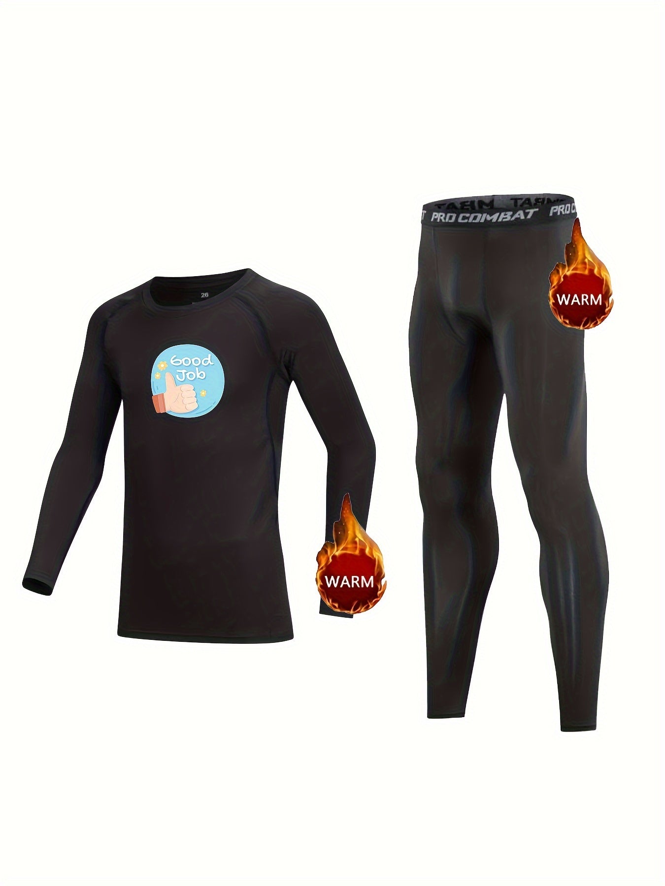 Kids Compression Fleece Sets Cartoon Pattern Pullover & Pants Body con Bot