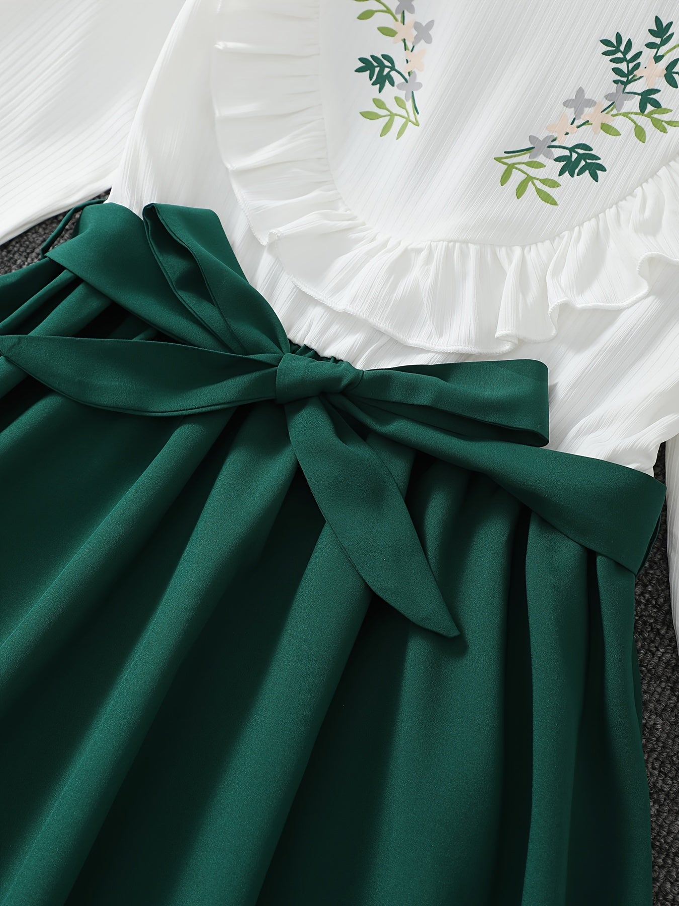 Girls' Floral Ruffle Knit Top A Line Midi Dress