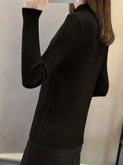 Solid Mock Neck Pullover Sweater Women's Clothing